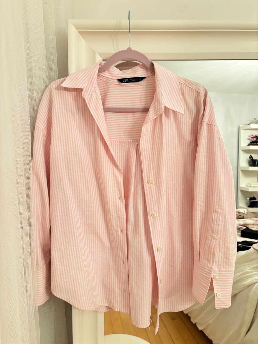 Zara pink and white striped button up